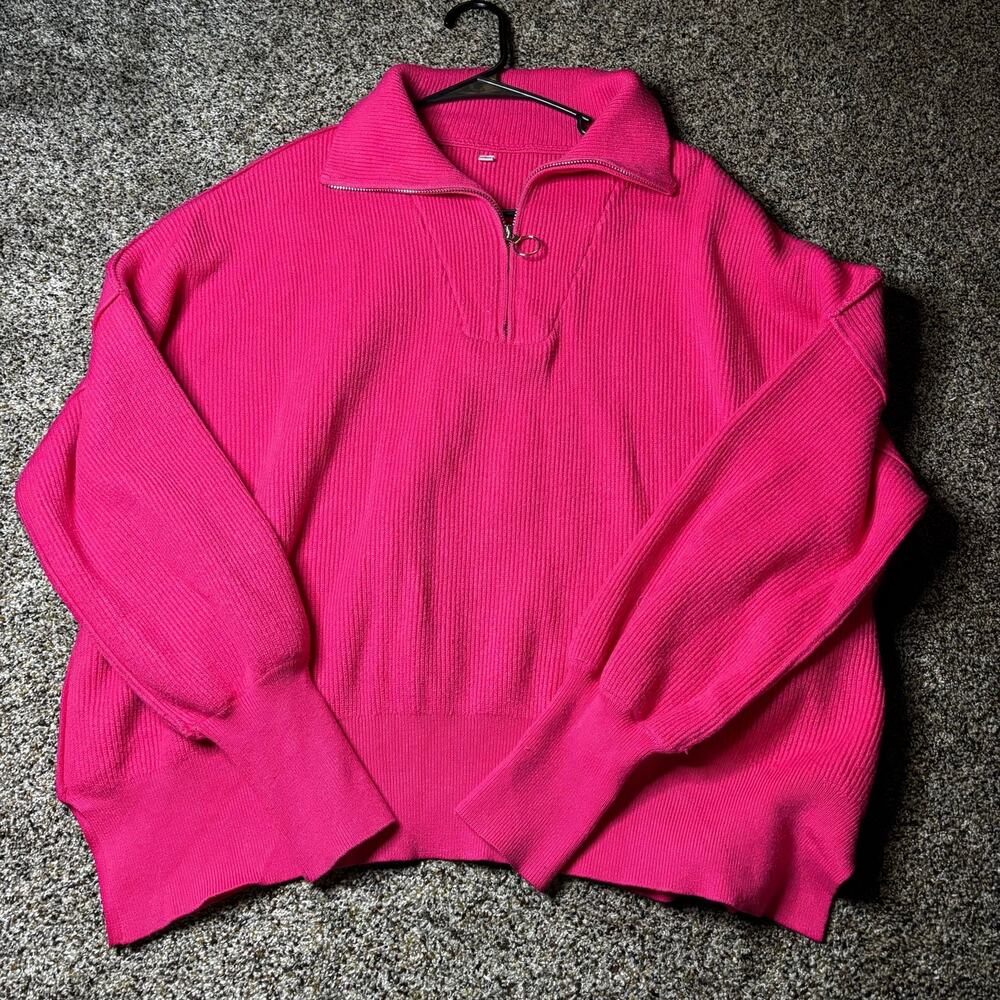 Hot Pink quarter zip large sweater